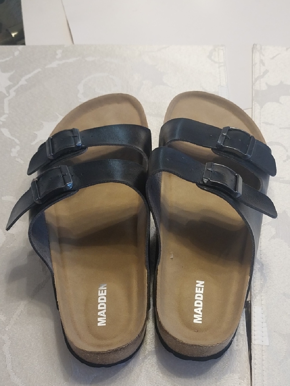 Madden Girl NWOT Brando Slide-on Sandals Size 10 Black Birken-Style Double Strap - Picture 5 of 10